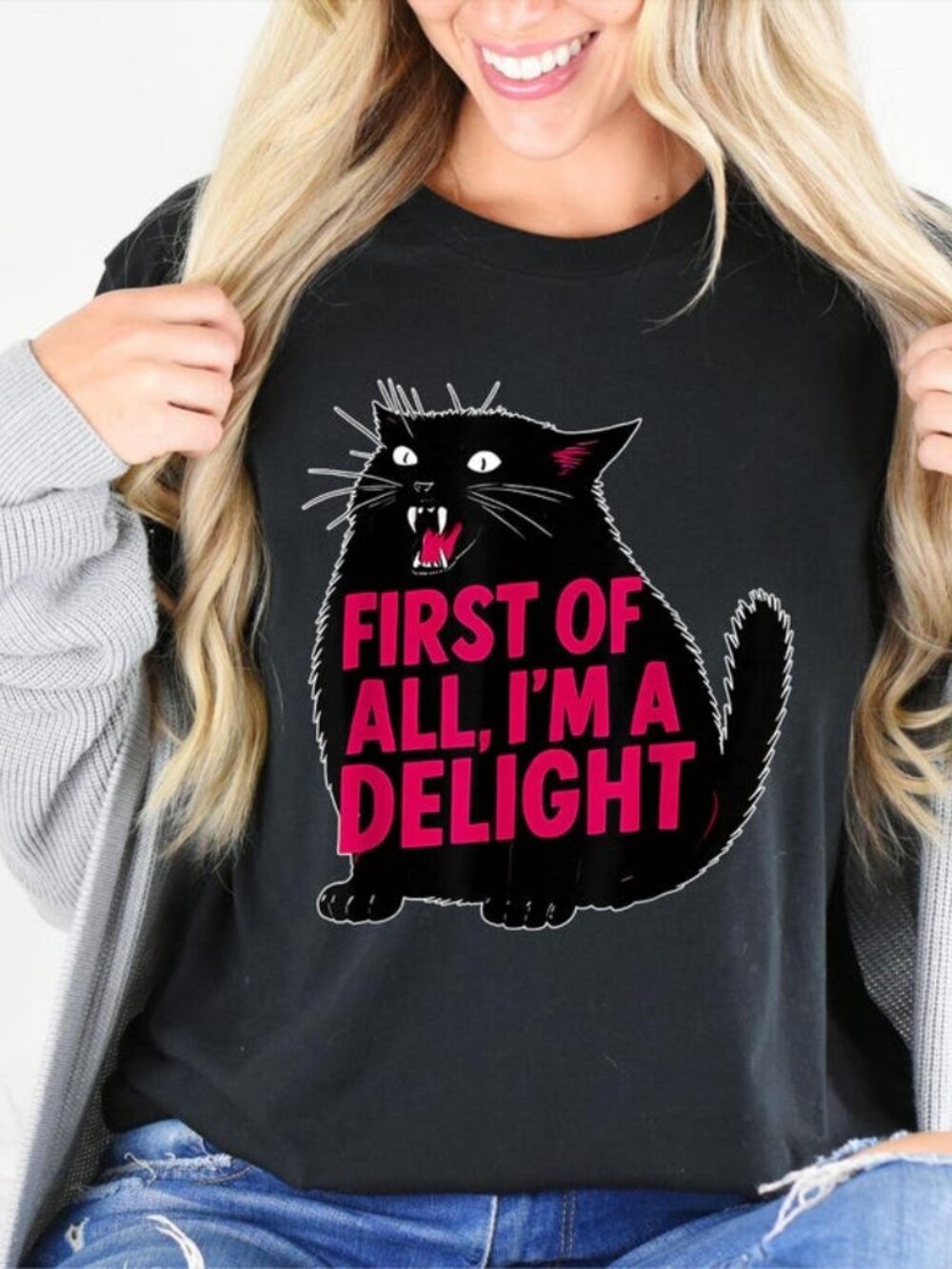 First of All I’m a Delight Funny Cat Graphic Tee - Picture 3 of 5